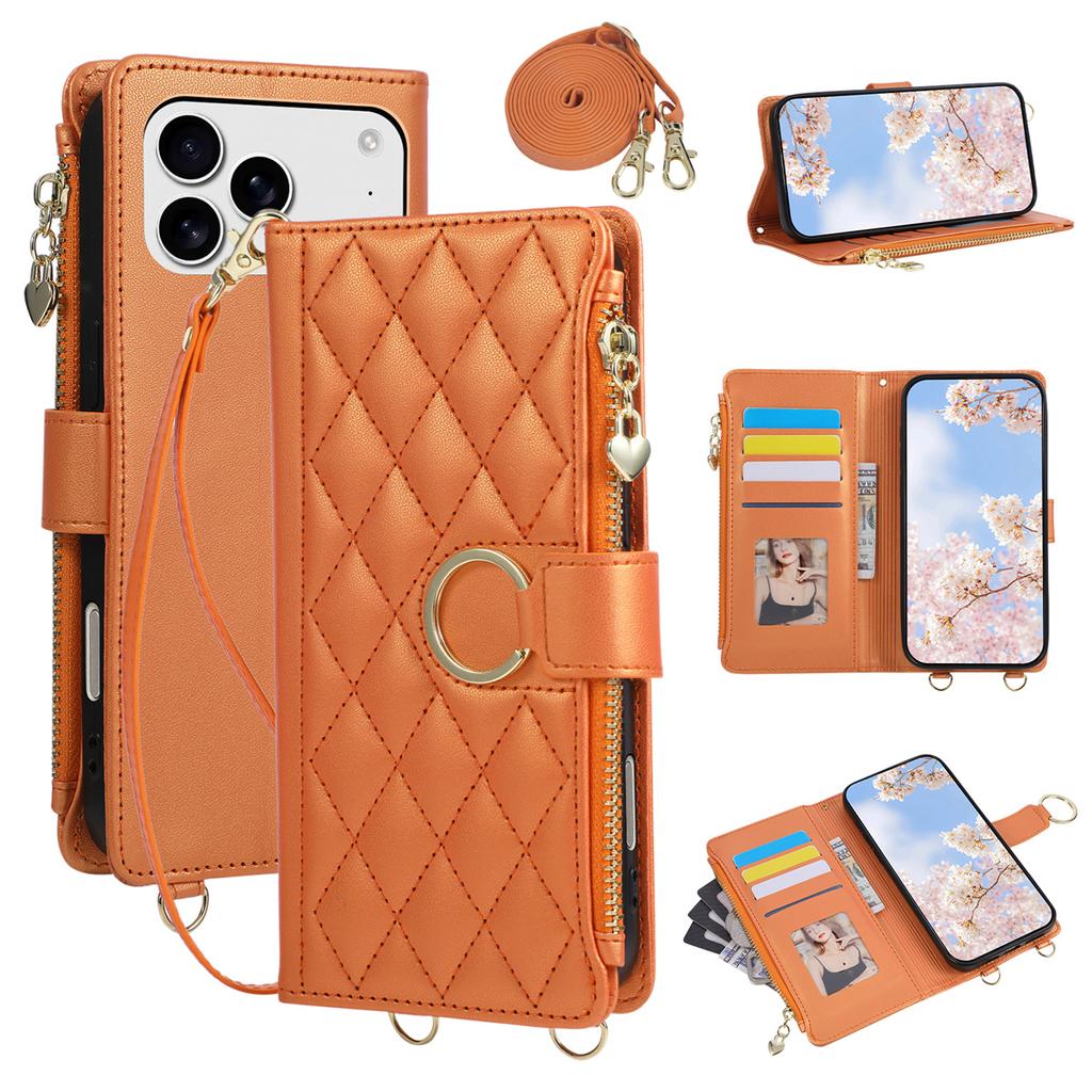 Crossbody Wallet Card Slots Phone Case for IPhone 17E 16E Air 17 16 15 Plus 14 13 12 11 Pro Max Leather Bracket Protect Cover