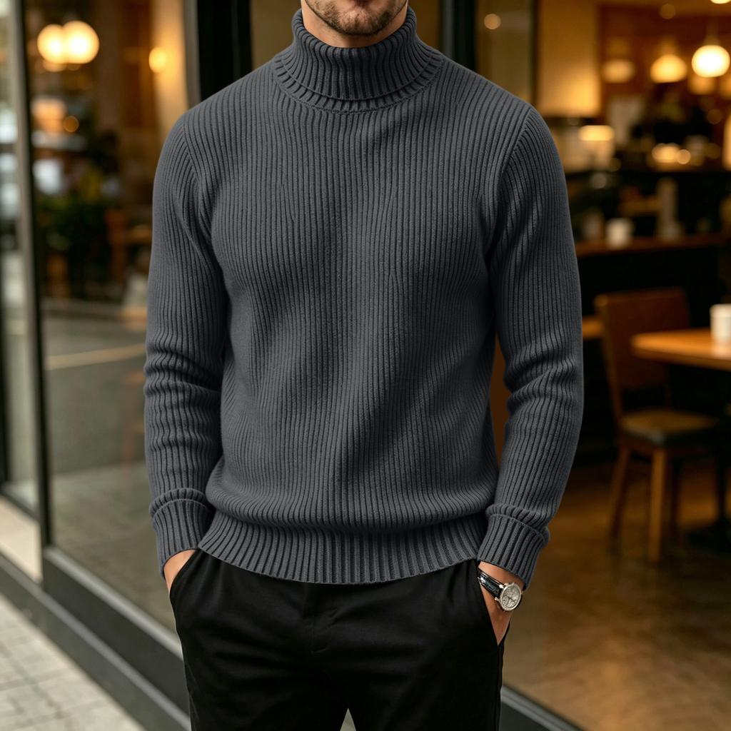 Men's Casual Turtleneck Sweater Color Vertical Stripe Long Sleeve Pullover