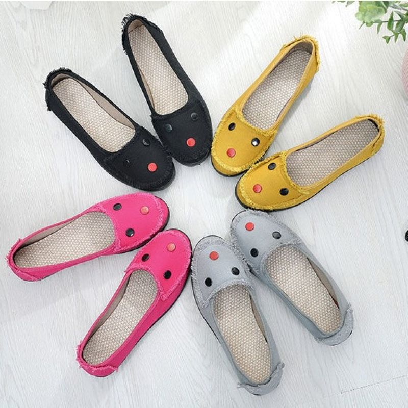 Pantofi de pânză cu fund plat Femei, respirabil, talpă moale, timp liber, gură mică, pantofi de lucru, stil simplu, casual, primăvară, vară