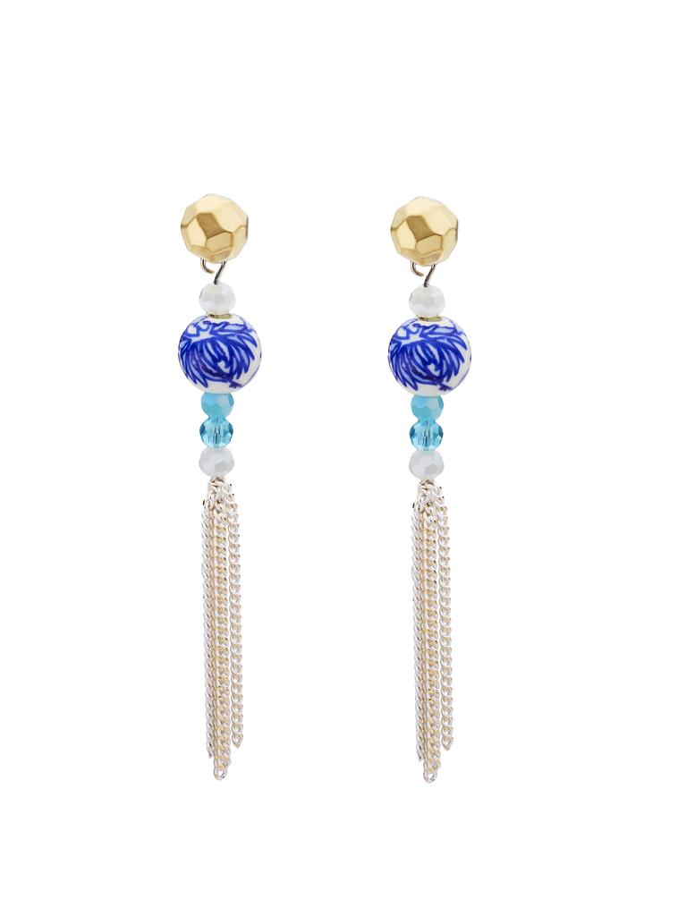 Lazy N Crazy Blue Ceramic Tassel Earrings