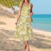 Fashionable Women's Summer Dress with Gradient Print, Elegant Casual Wear, Beach Vacation Sun Skirt with Pocket
