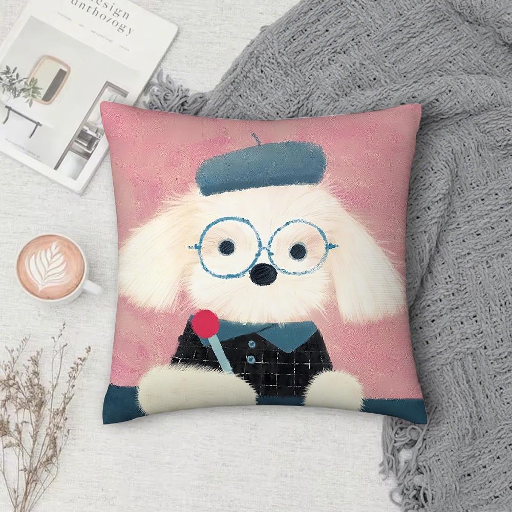 Dog Cute Sherry Small Puppy Pillow Case Square Double-Sided Printing Sofa Cushion Cover Pillowcase Bedroom Bedside