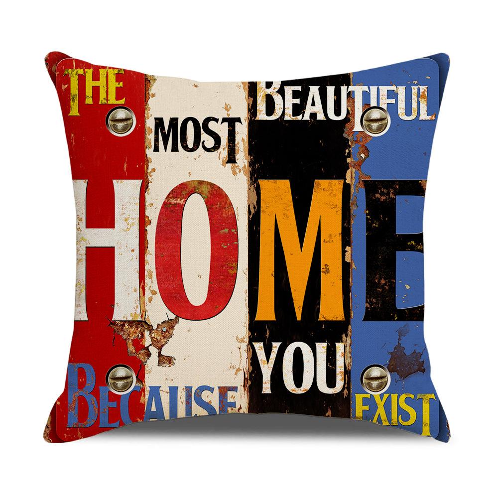 

Ретро Американские Деревянные Буквы на Доске Наставление Цифровая Печать Льняная Наволочка Новый Дом 45 * 45Cm (excluding pillow core)