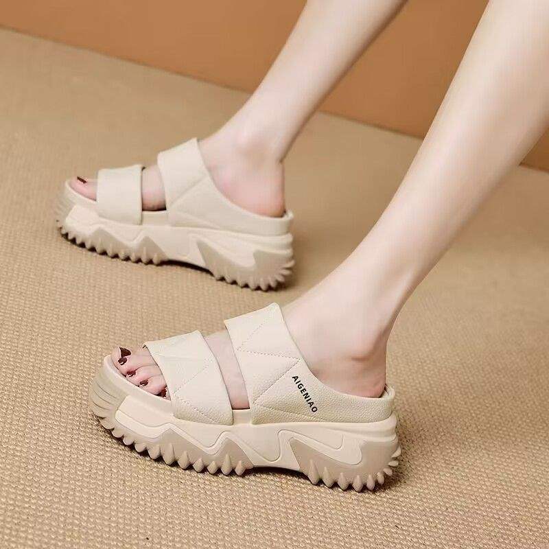 

Thick-soled heightening slippers women s 2025 summer new wear super soft casual muffin shoes lazy one-word cool slippers women 35
