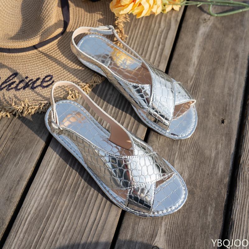 Fashion Fashionable Women's Summer Flat Solid Color Casual Buckle Strap Sandals for Ightweight Comfortable Beach Sandals