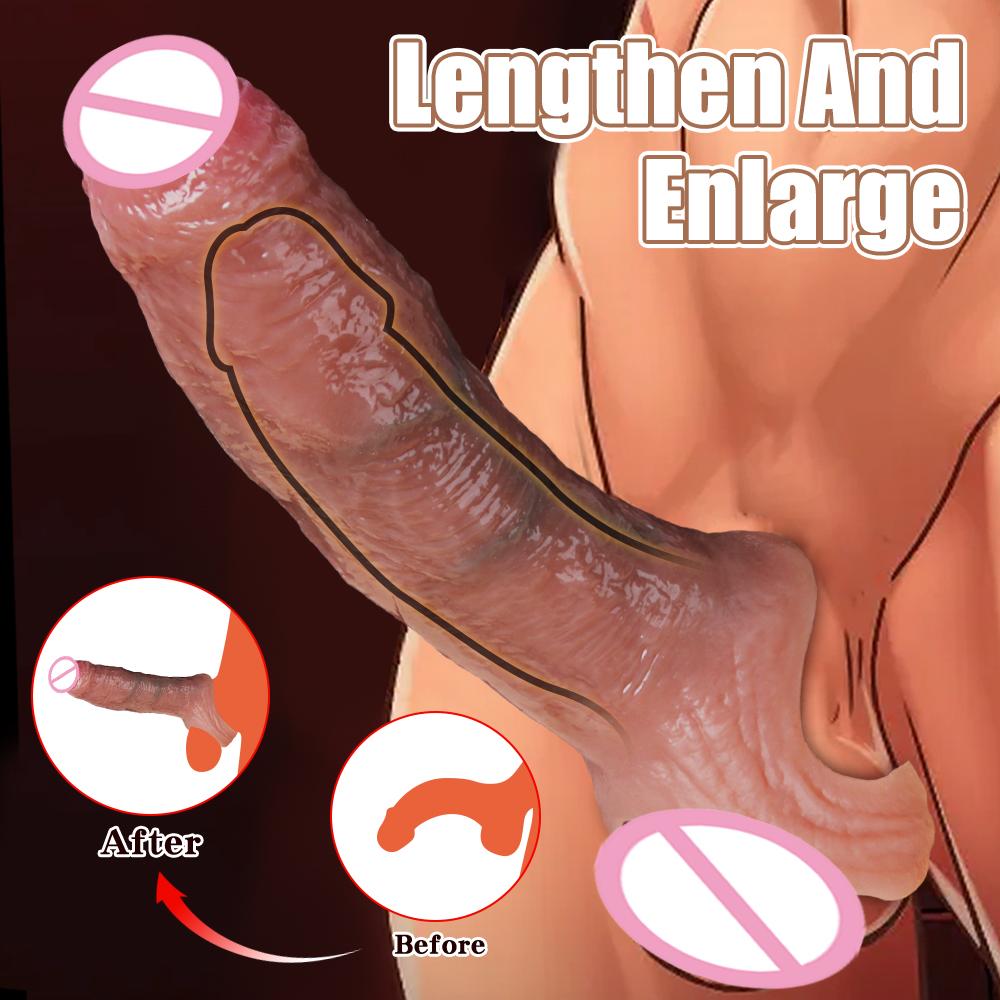 Penis Ring Cock Sleeve Male Penis Enlarger Extender for Men Realistic Dildo Cock Ring Lock the Sperm Male Penis Training Sex Toy