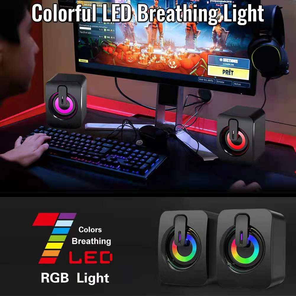 Home office computer speaker with microphone stereo 3.5mm AUX RGB colorful light computer speaker suitable for desktop laptops