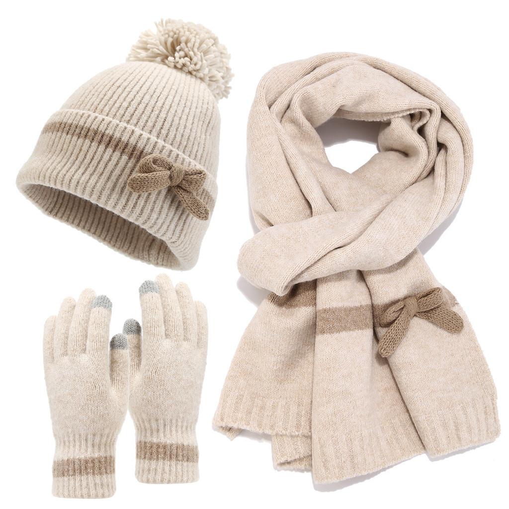 Winter Koreanischer Stil Schmetterling Schleife Hut Schal Handschuhe Set Für Mädchen Und Frauen