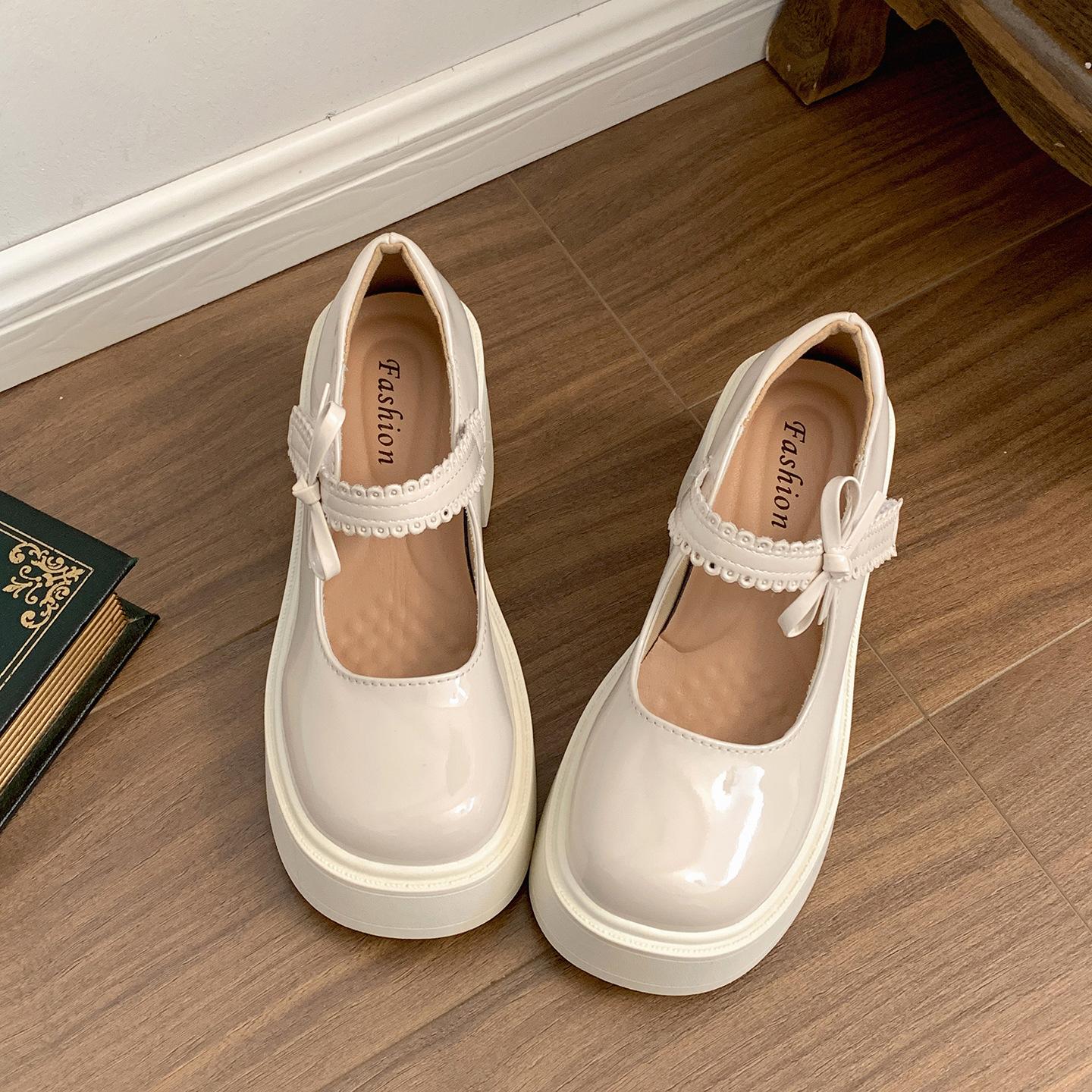 

Ретро черные британские толстые туфли на высоком каблуке из маленькой кожи женские 2025 новая летняя юбка французские туфли Мэри Джейн 40 бежевый