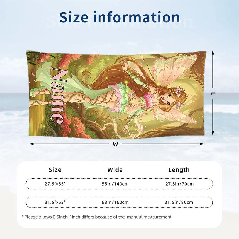 Winx Club Custom Name Printed Beach Towel Personalized Soft Towel For Swimming Beach Travel