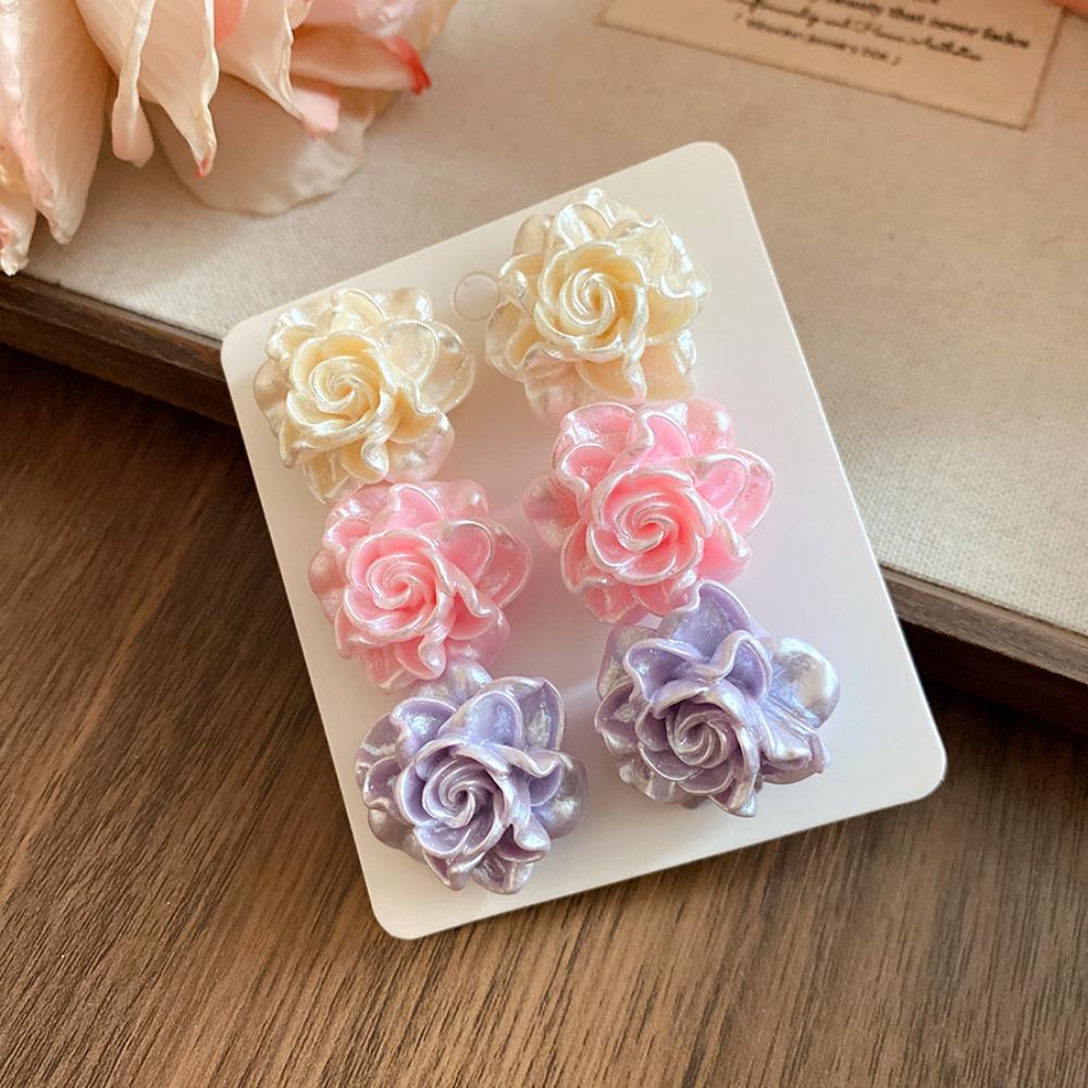 

Vacation Style Rose Ear Studs Kit Cream Color Sweet Stud Earrings Resin Flower Earrings Set Women White Pink Purple