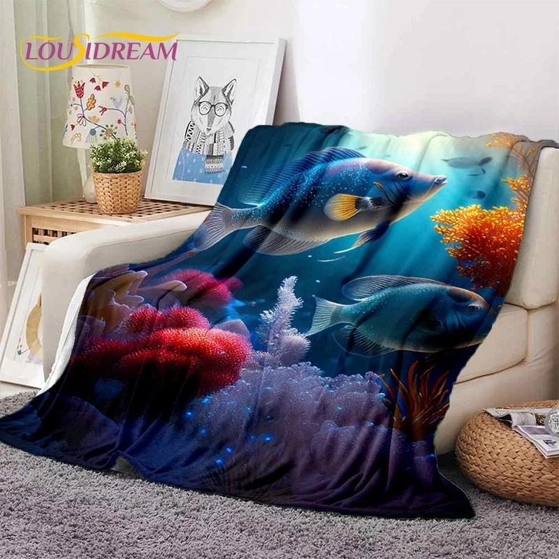 3D Vízalatti Világ Tengerfenék Delfin Rajzfilm Puha Flanel Takaró Ágyakhoz Hálószobába Kanapéra Piknikhez, Dobótakaró Kültéri Szabadidőhöz