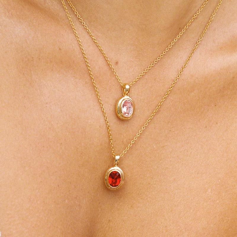 European and American Style 18K Titanium Steel Multi-Color Gemstone Necklace for Women