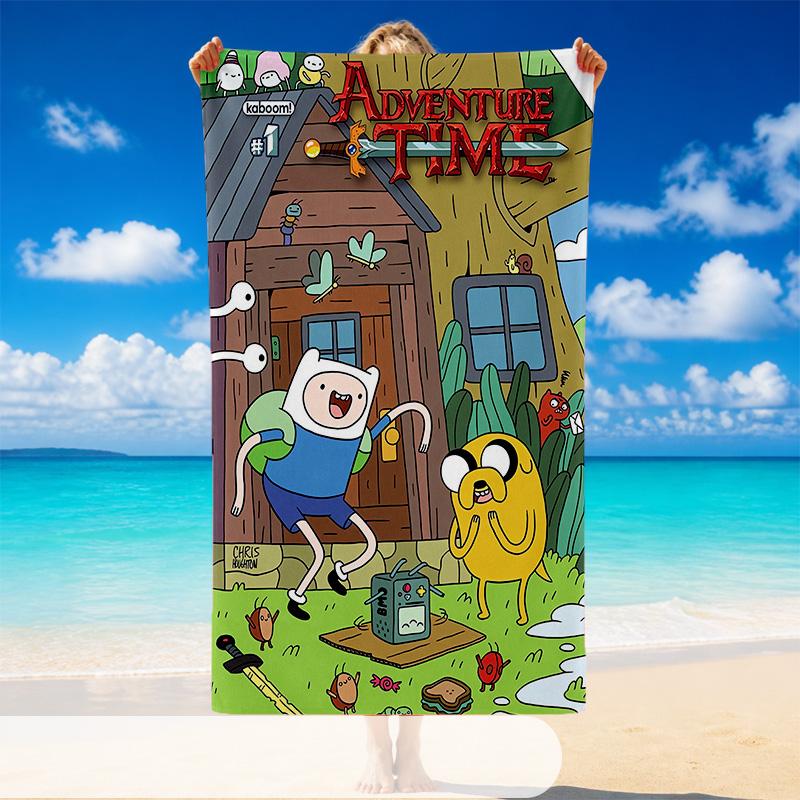Quick Dry Beach Towel Adventure Time Cartoon Pattern, Lightweight Absorbent Towel for Pool Beach Vacation Use