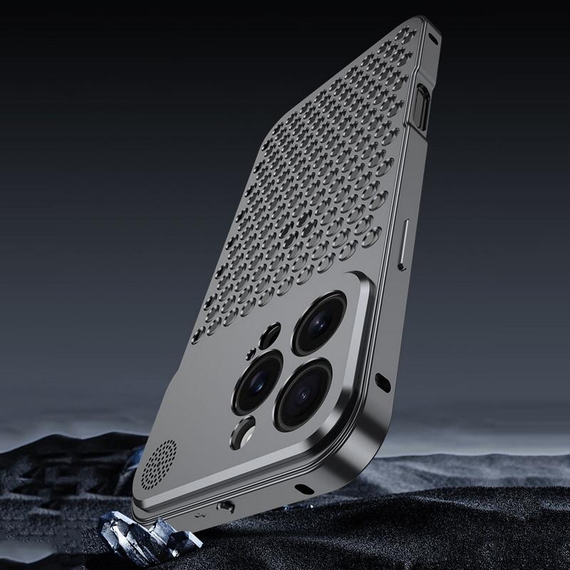 Husă de lux din aliaj de aluminiu cu grilă goală pentru iPhone 16 Pro Max 15 Plus 14 Pro 13 12 Disipare căldură Rezistent la șocuri Subțire Husă telefon