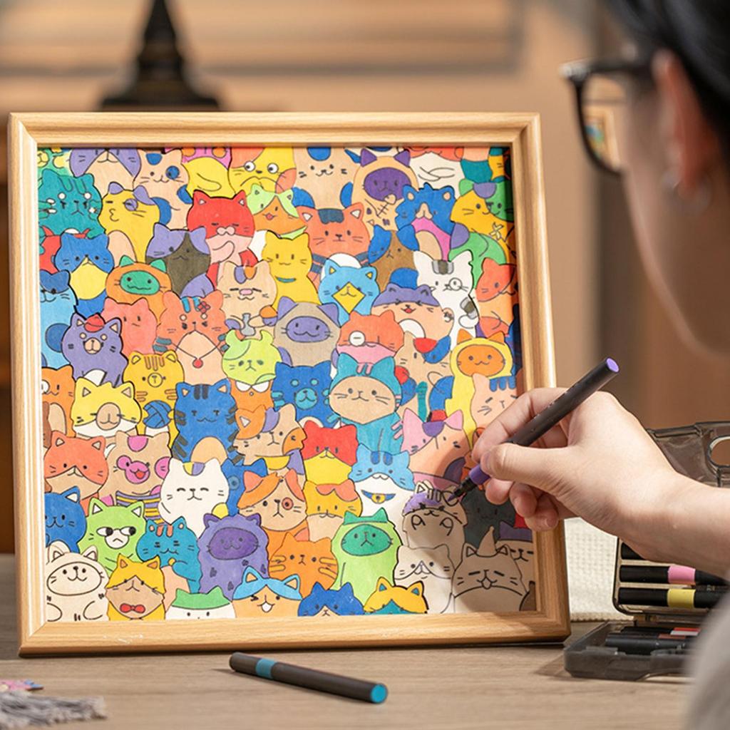 Cartoon Cute Kitten Wooden Puzzles Toys Creative Hand-painted DIY Assembly Toy Puzzle Christmas Gift