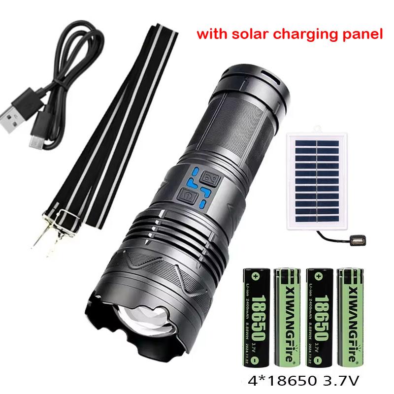 Powerful LED Flashlight Super Bright Spotlight Long Range Zoomable Emergency Lantern Outdoor Camping Torch Power Display
