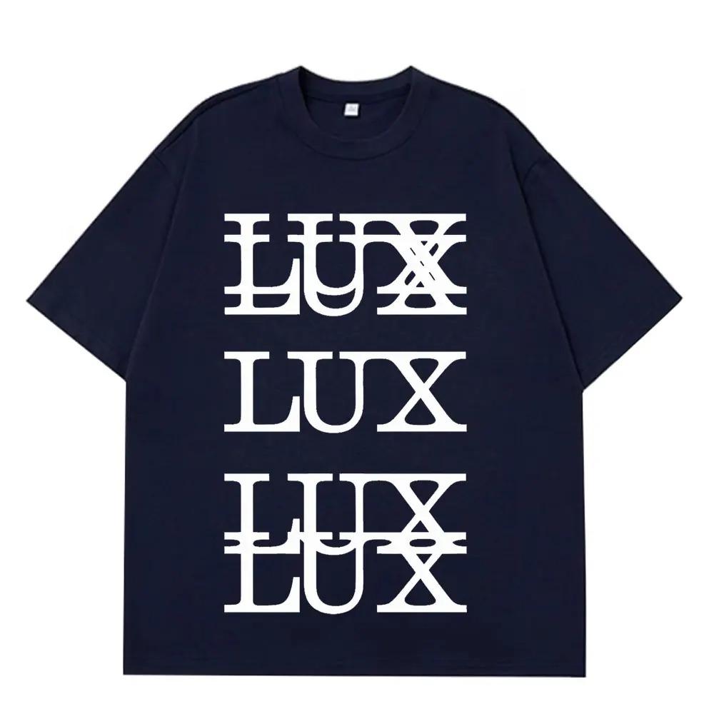 LUX Lettering Stacked Design T-Shirt White Cotton Y2K Goth Aesthetic Casual Women And Men T-shirt