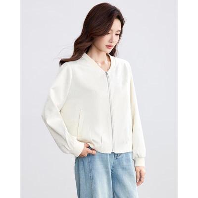 TERRE BLEUE Women's Casual Baseball Collar Short Jacket