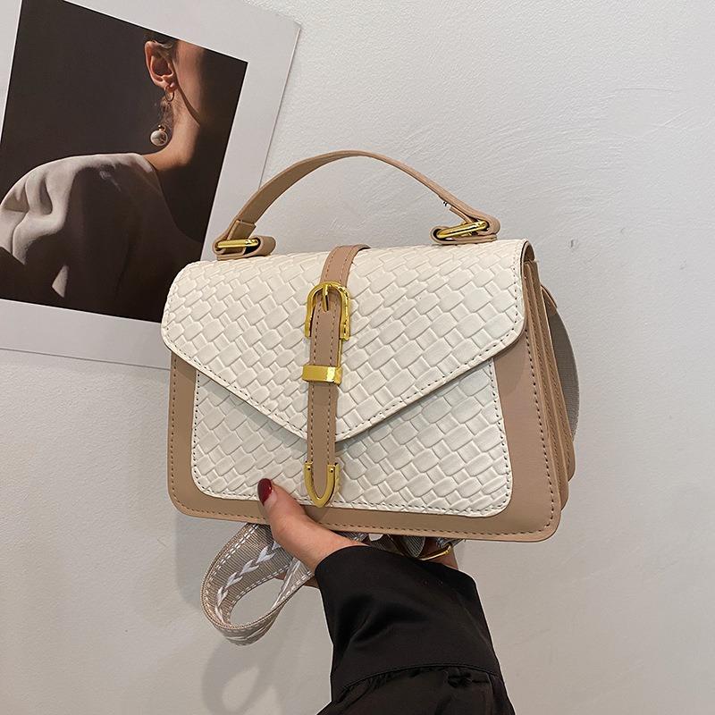 Trendy splicing contrasting colors women's new shoulder oblique span bag retro woven small square bag texture handbag
