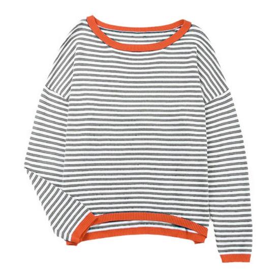 Frauen Herbst Winter Leichte Strick Pullover Rundhals Langarm Gestreiften Kontrast Farbe Beiläufige Gestrickte Pullover Tops