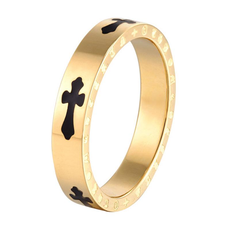 Cross Plum Blossom Oil Drop Ring Titanium Steel Does Not Fade Couple Ring Women's Niche Ins Tide Jewelry