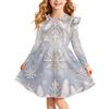 Girls' Christmas Print Long Sleeve Dress with Sleeves for Holiday Party