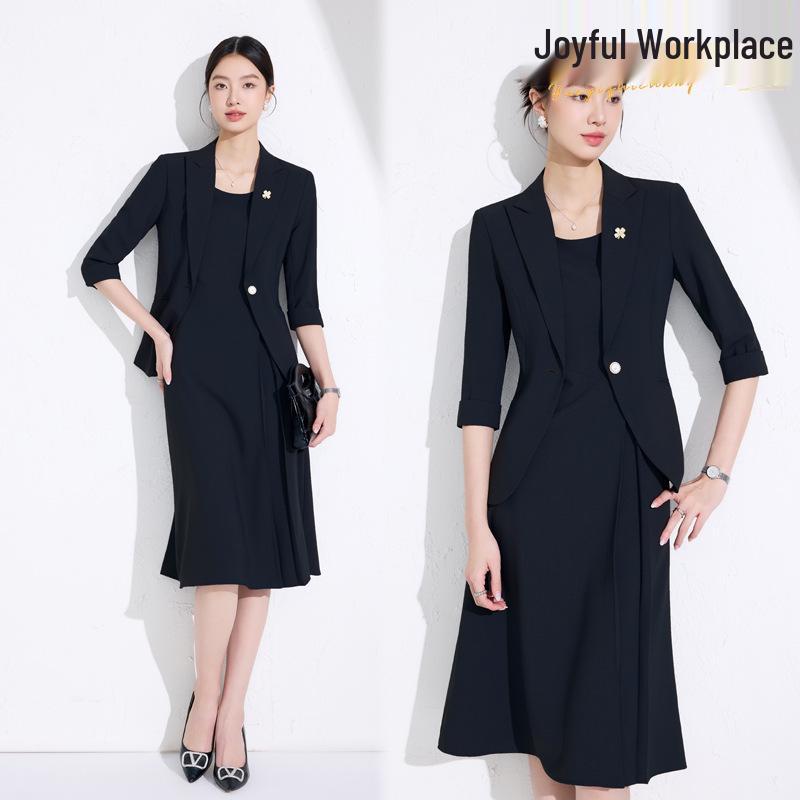 

Autumn 2025 Women s Two-Piece Suit: Seven-Sleeve Blazer & Skirt or Dress Set L