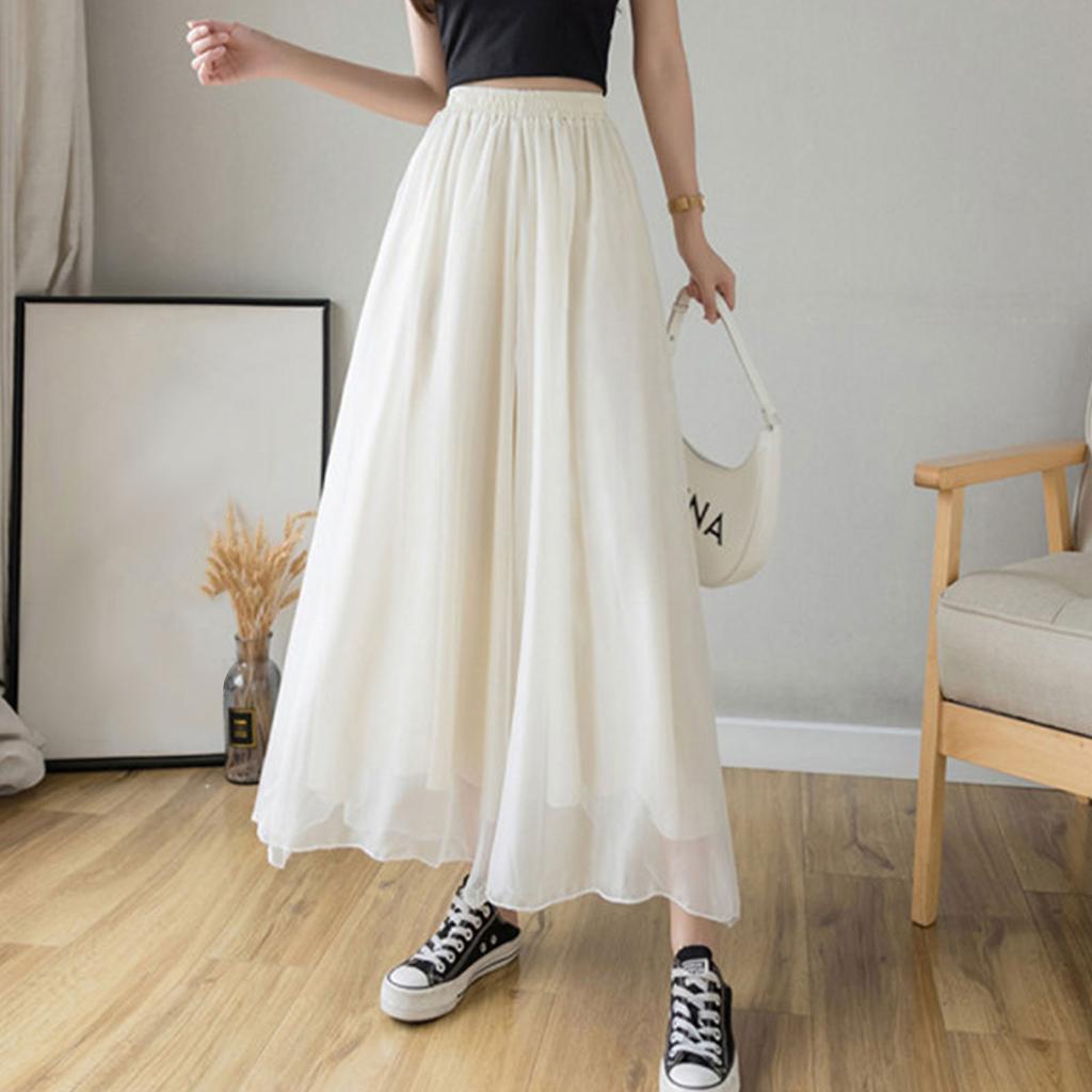 Women's Chiffon Wide Leg Pants Temperament Silky Chiffon Lined Wide Leg Skirt Pants