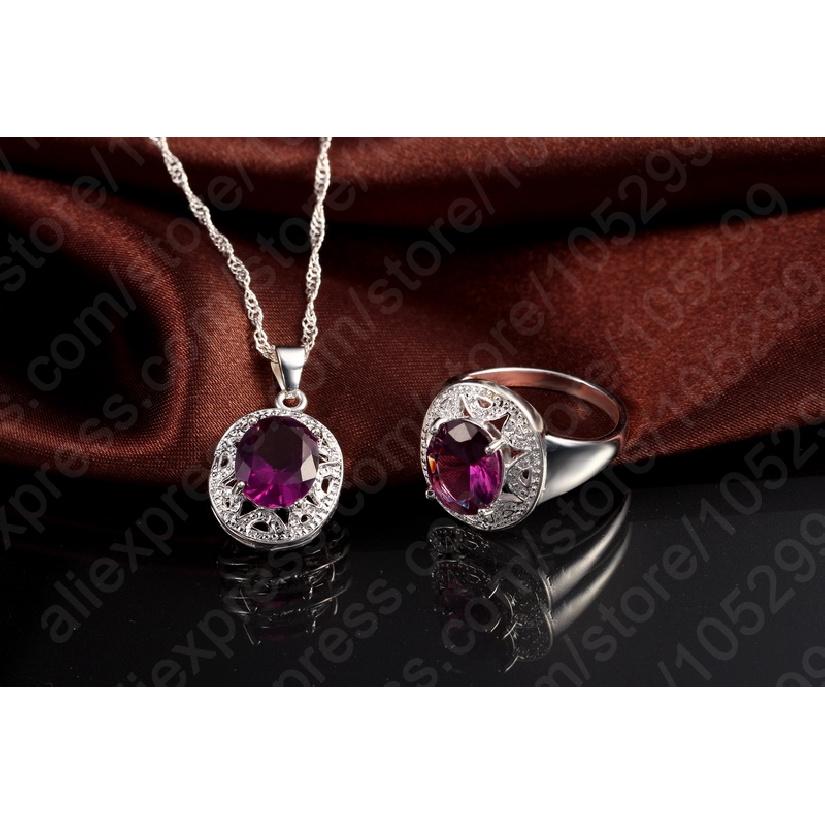 Crystal Pendant Necklace Earrings Ring Cubic Zircon Trendy Party 925 Sterling Silver Jewelry Sets Women New Design