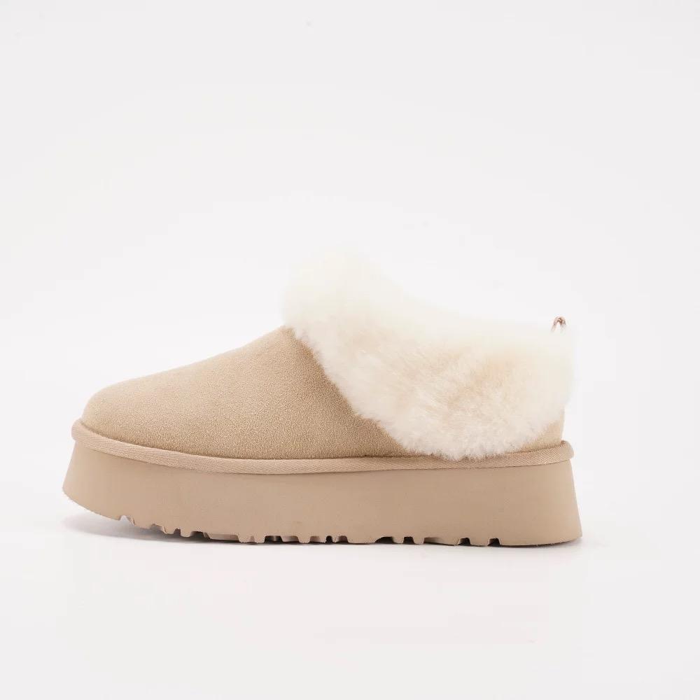 Bottes à Plateforme Classiques d'Hiver pour Femmes Dame Cuir Véritable Peau de Mouton Laine Bottes de Neige Nouveau Design Antidérapantes Semelles Épaisses Chaussures Chaudes en Fourrure 37