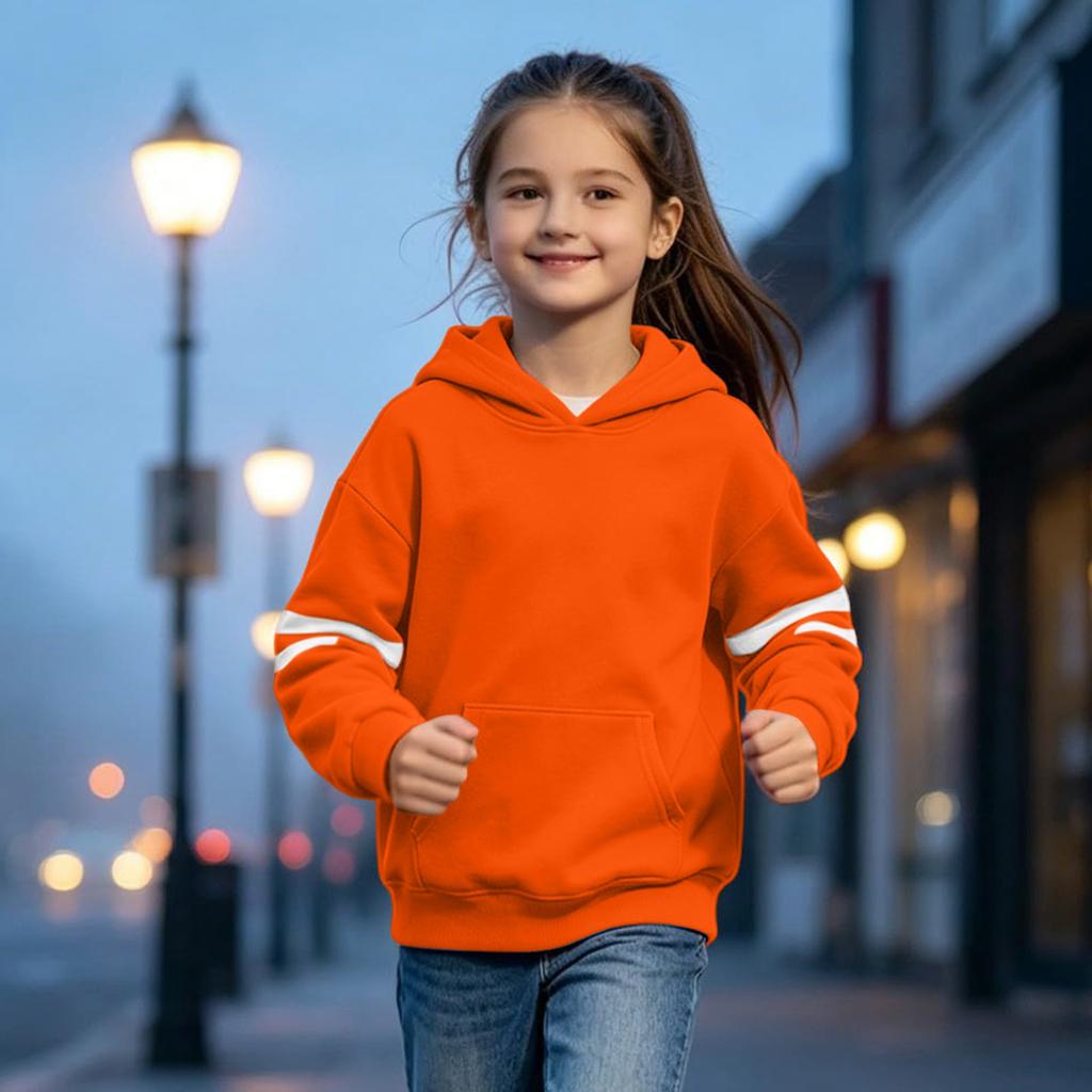 Boys Girls Color Hooded Pullover Loose Fit Casual Sweatshirt for Sports Daily Wear