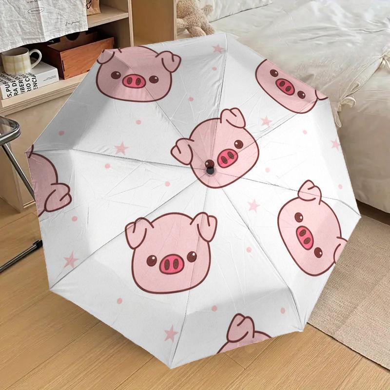 1pc Piggy Pattern Automatic Folding Umbrella, Heavy Duty 8 Rib Iron Frame,  Suitable for Travel, Daily Use, Birthday, Decor Gift  74
