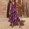 Women's Casual And Fashionable V-neck  Sleeveless Printing Mid Length Dress