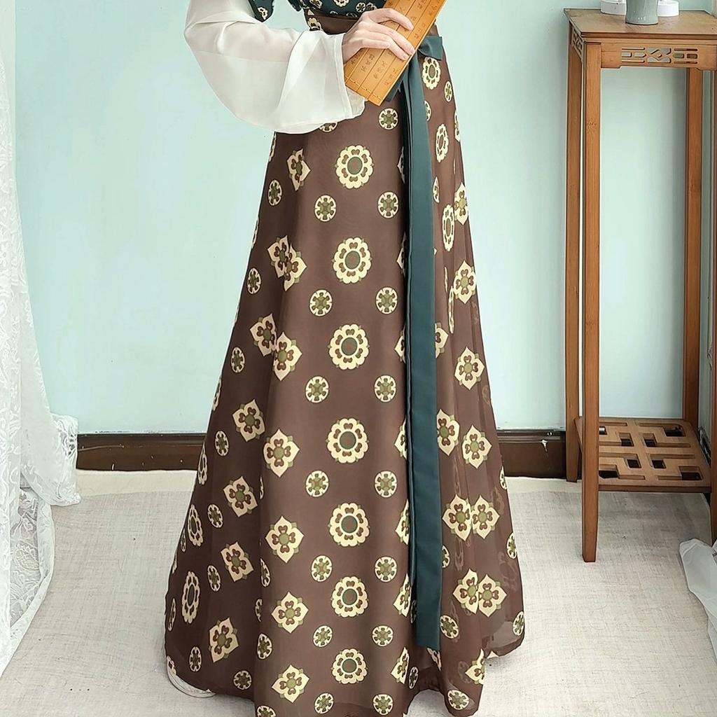  Original Tang Hanfu Women Tang Trousers Round Neck Shirt Waist-length Eight-thorn Skirt Daily  