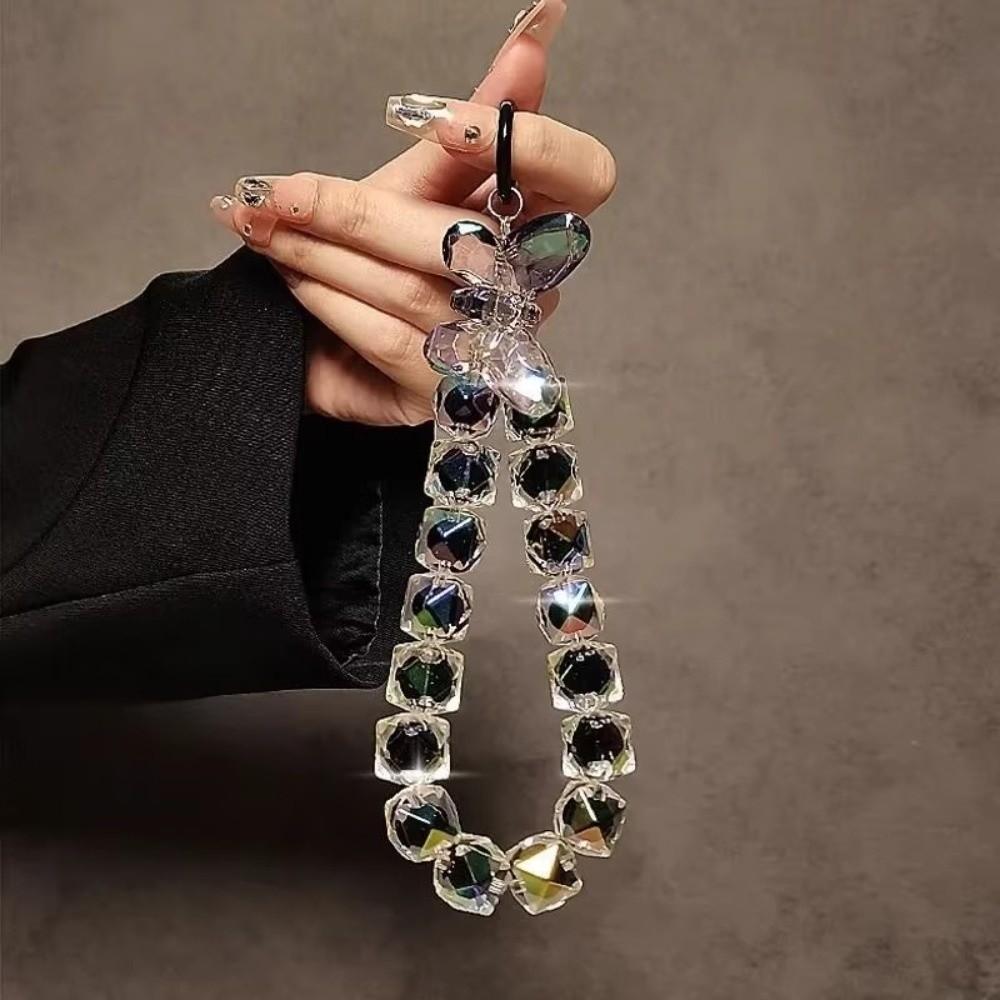 New Butterfly Sparkling Diamond Phone Chain Anti-loss Portable Colorful Beaded Hanging Bag Keychain Short Phone Charm