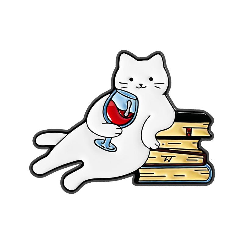 Wine Glass Cat Enamel Pins Custom Cat Drinking Brooches Lapel Badges Clothes Animal Jewelry Gift for Kids Friends