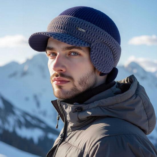 Riding Hat Soft Plush Inner Wide Brim Ear-Protecting Knitting Baseball