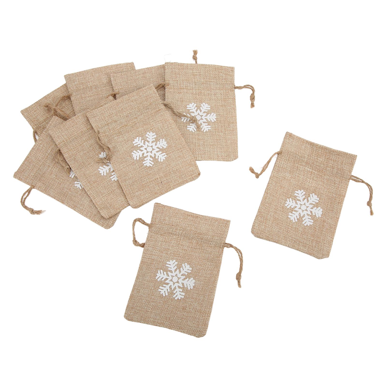 

9 шт. льняной подарочный мешок с ретро-принтом в виде белых снежинок, уникальные мешковины на завязках для вечеринки по случаю дня рождения