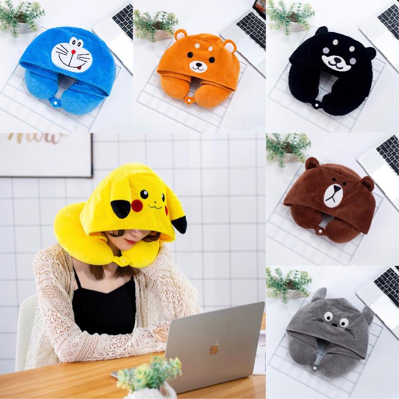 U Shaped Cartoon Neck Pillow Hooded Memory Foam Embroidery Multicolor Girls Gift