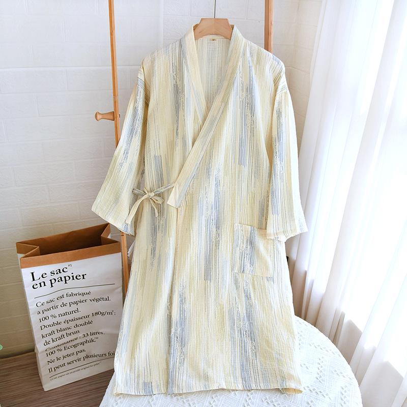 2023 Damen Krepp Double Gauze Kimono Nachthemd - Langärmlig, Locker sitzend Homewear Bademantel