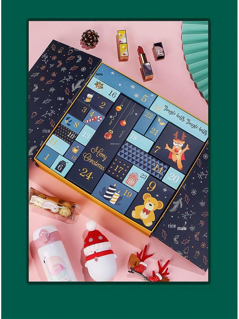 Prázdninový odpočítávací kosmetický překvapivý box: Dárková sada čokolády, sušenek a cukroví