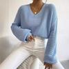 Knitted women's clothing Europe and America 2026 autumn new solid color V-neck lantern long-sleeved pullover sweater