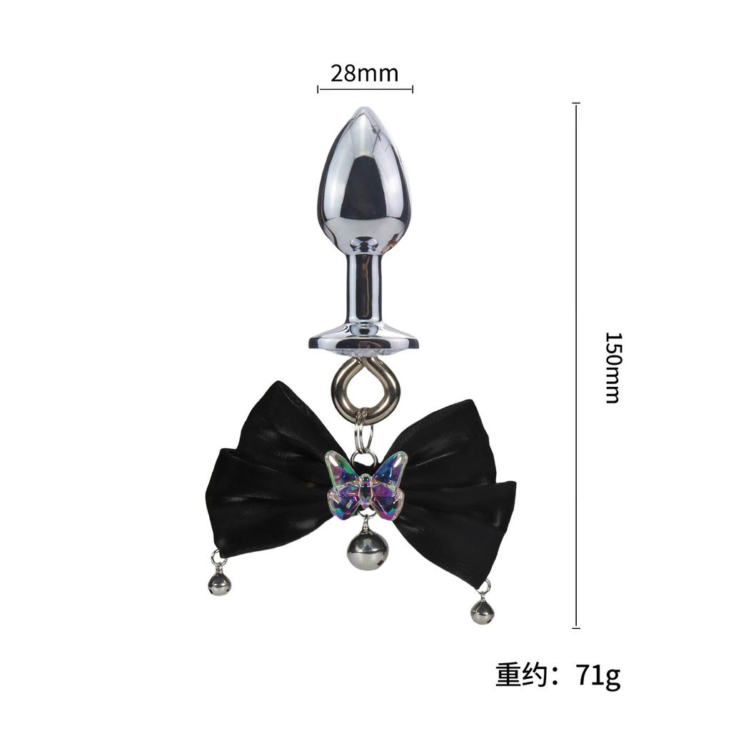 Sexy Aurora Bowknot BDSM Set Non-Piercing Nipple Clamps with Butt Plug Long Chain Dangle Bell Heart Adult Roleplay Lingerie Jewe