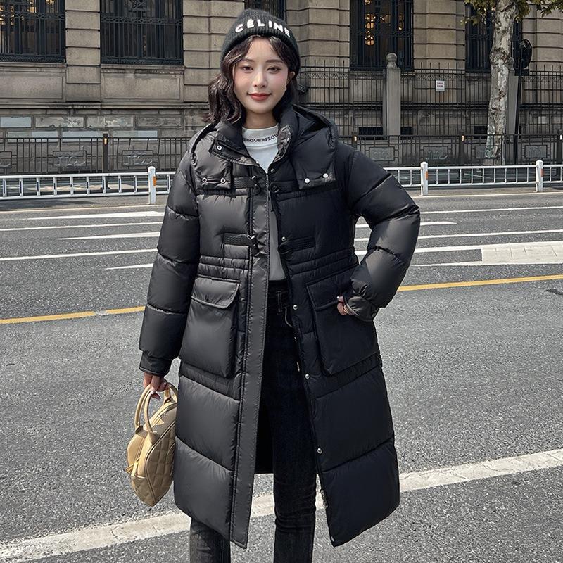 Thickened and lengthened down cotton clothes for women's winter new big pockets fashion warm jacket tide