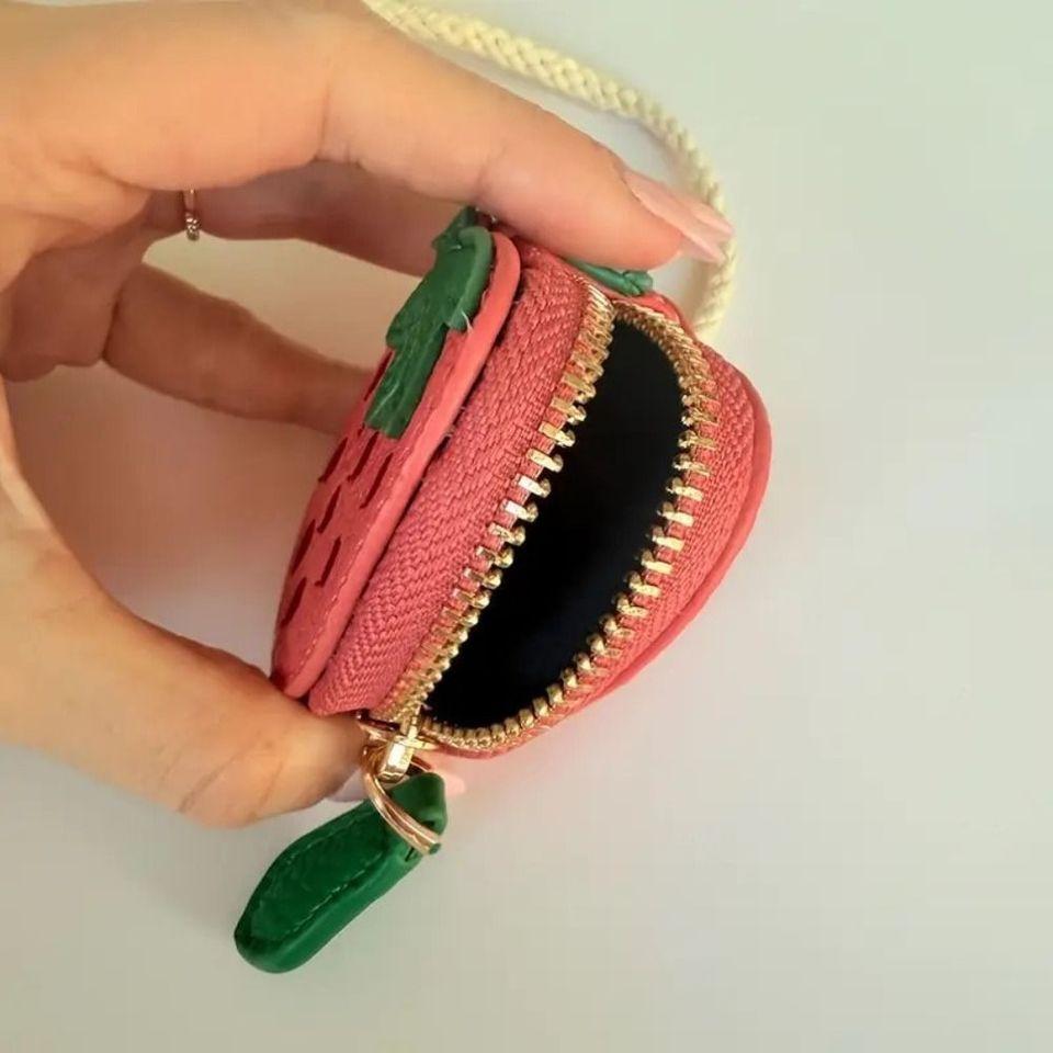 Mini Portamonete a Forma di Ciliegia Fragola Carino Ciondolo in Pelle PU Stile Coreano Portachiavi Borsa per Auricolari Mini Borsa Portaoggetti