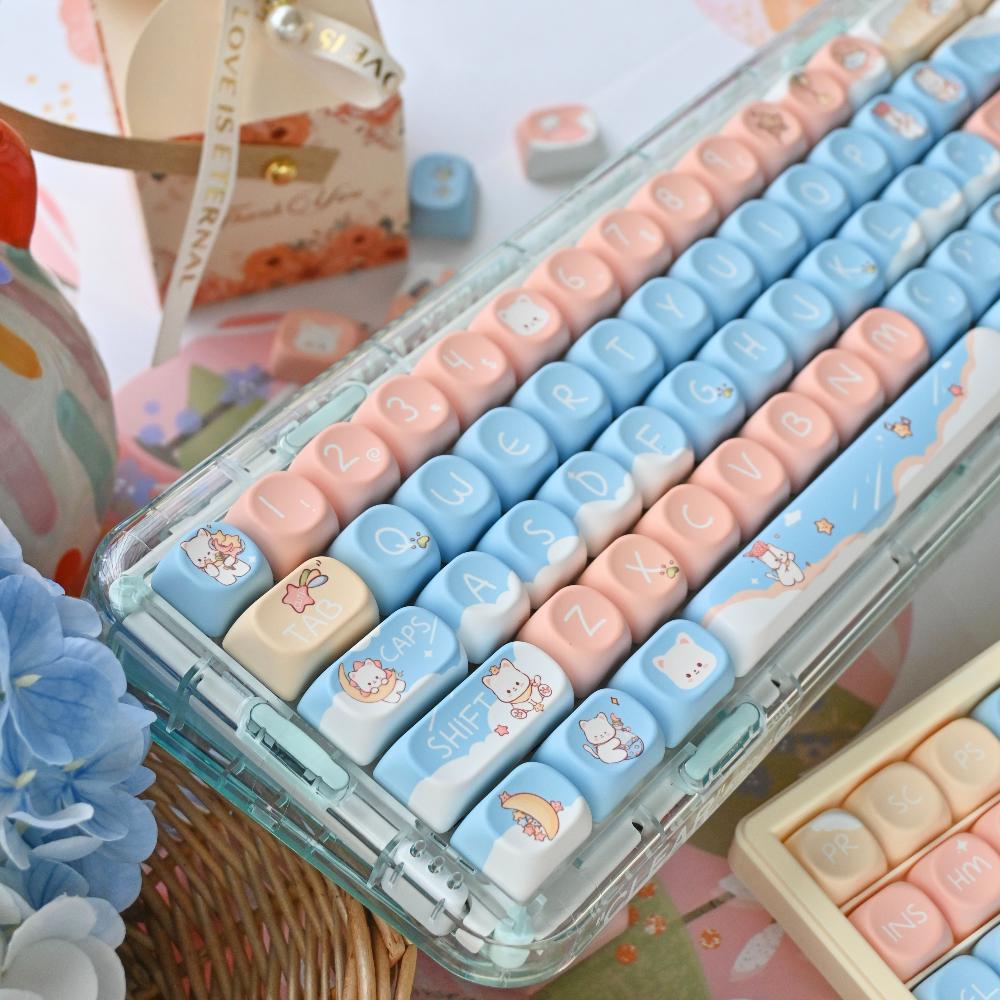 Star Cat Theme Cute Cat Blue Keycap Moa Pbt Keyboard Cap Wooting60139Keys7U/2.75/2.25U Space Bar Alice Layout Keycap