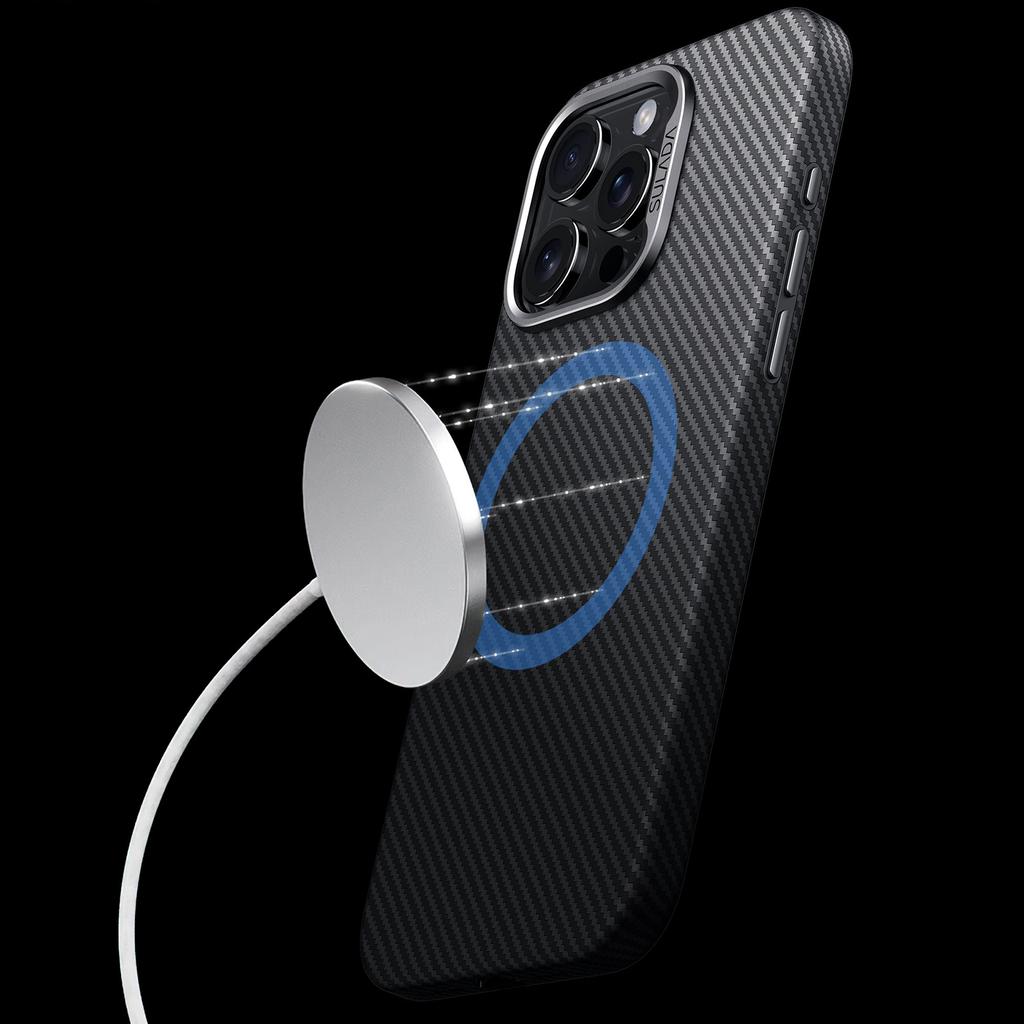 SULADA For iPhone 14 Pro Max Magnetic Case Carbon Fiber Texture PU+TPU Protective Phone Cover