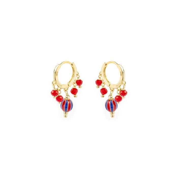Boucles d'oreilles - LUXENTER - Towi - Argent 925 - Or jaune 18k - Laque rouge