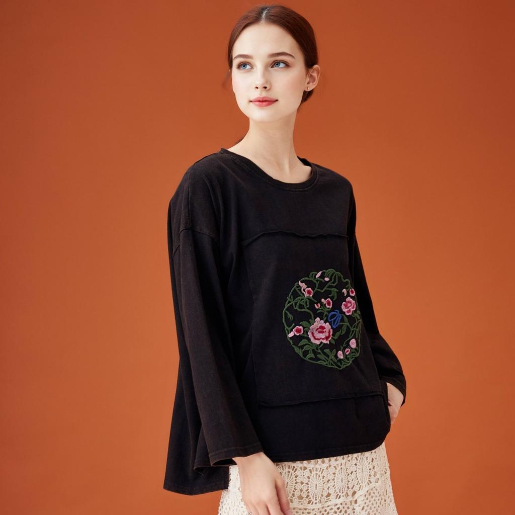 DIMANAF 2026 Summer Cotton T-shirt Women Flower printing Short Sleeve Loose Green Blue T-shirt